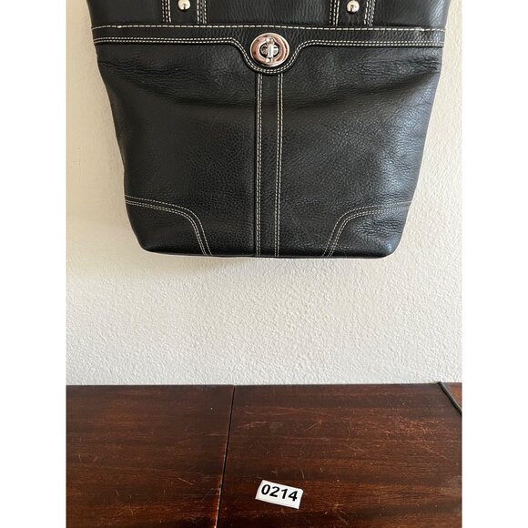 Vintage Coach Hampton Black Pebble Leather Tote Turnlock Zip Medium Bag F13959 - Picture 12 of 13